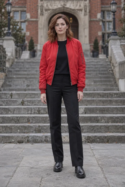 Lead reference photo: woman in a red jacket